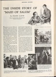 Director Frank Lloyd tells Modern Screen how he made Maid of Salem, Paramount’s 1937 Claudette Colbert picture and the film that first put Tituba on an American screen