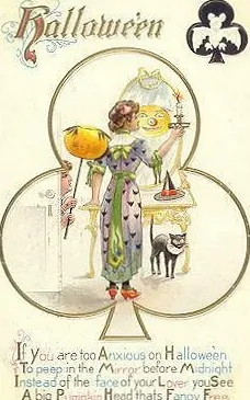Halloween: a girl at the mirror in a club frame