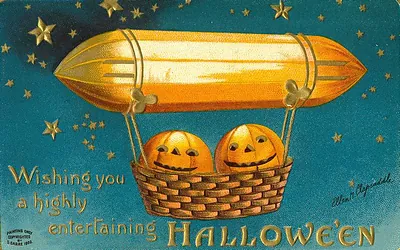 Wishing You a Highly Entertaining Hallowe'en: jack-o'-lanterns in an airship