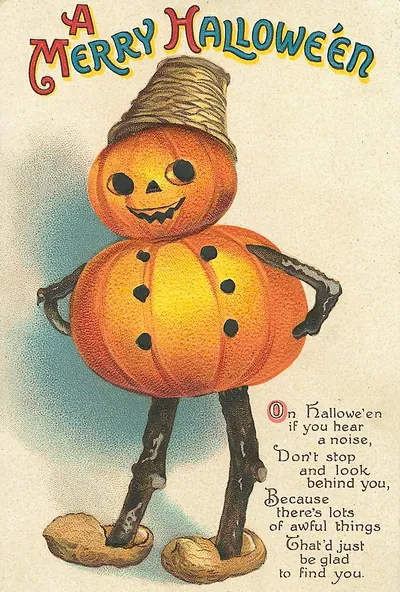 A Merry Hallowe'en: a pumpkin man with a verse