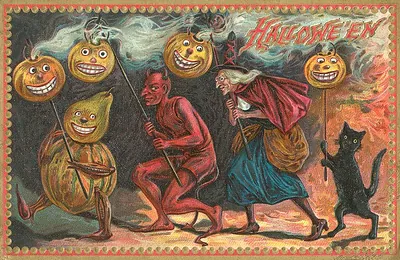 Hallowe'en: a parade of devils, witches and jack-o'-lanterns