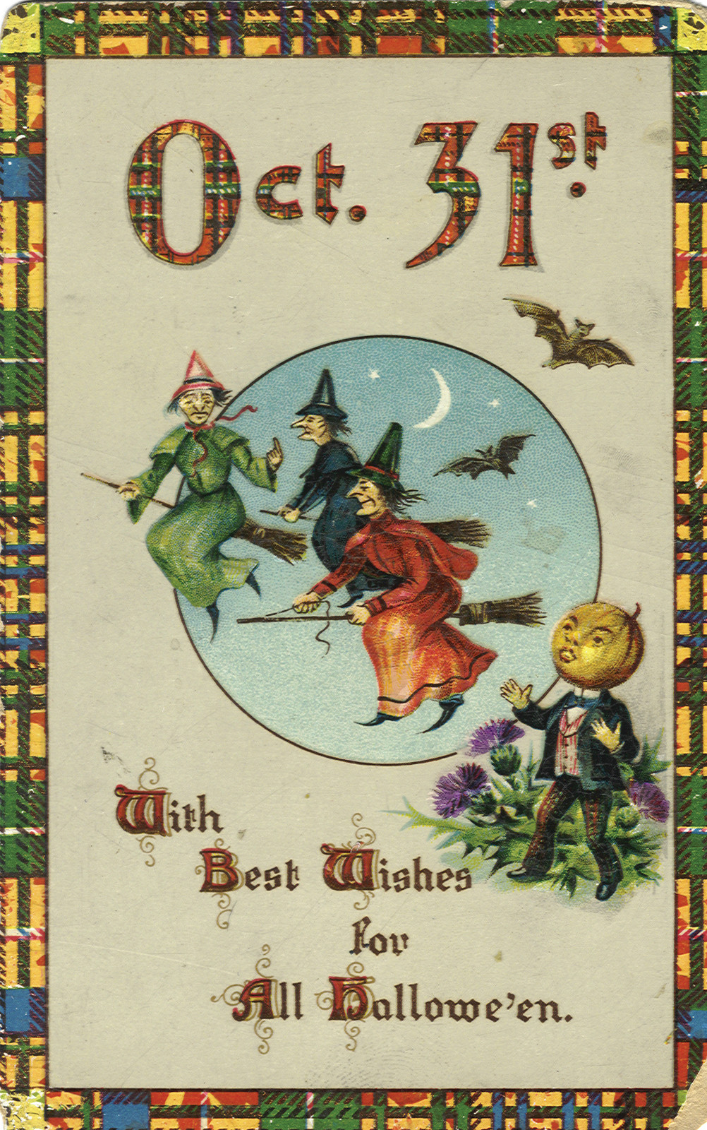 Oct. 31st, With Best Wishes for All Hallowe'en postcard — vintage postcard