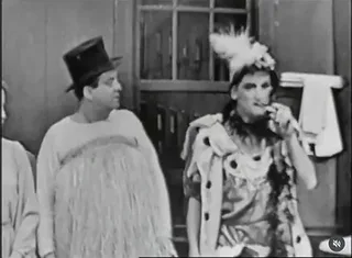 Halloween with the Kramdens: in one of the Honeymooners “Lost Episodes,” Ralph and Alice head out costumed — Alice an angel, Ed as silent-star Clara Bow — only for Ralph to shred his tuxedo minutes…