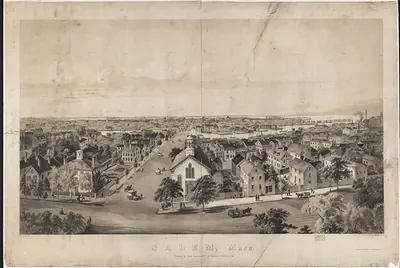 Salem, Mass. bird's-eye lithographic view of town