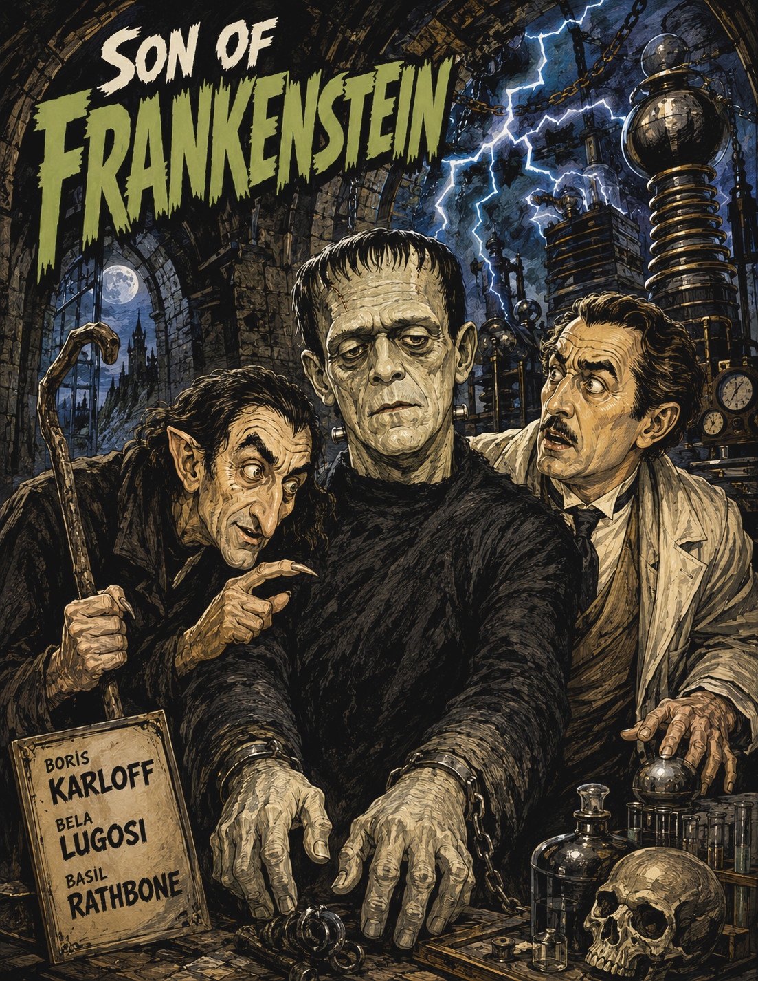 Original caricature poster — Son of Frankenstein — vintage poster