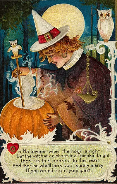 On Halloween, when the hour is right: a woman with a candle and owl