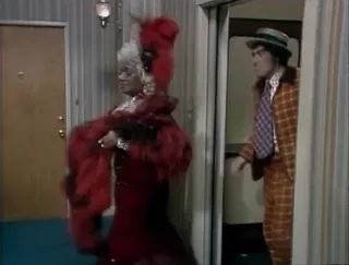The cast of The Jeffersons dressed as movie stars on their way to a Halloween party at Charlie’s Bar, October 21, 1979
