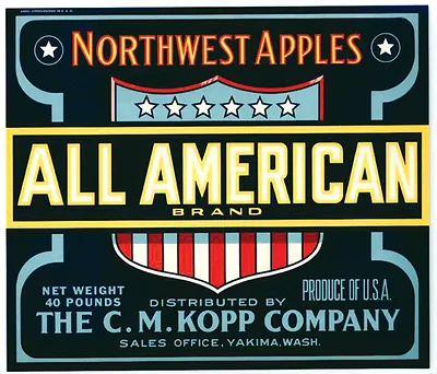 Northwest Apples All American Brand fruit crate label