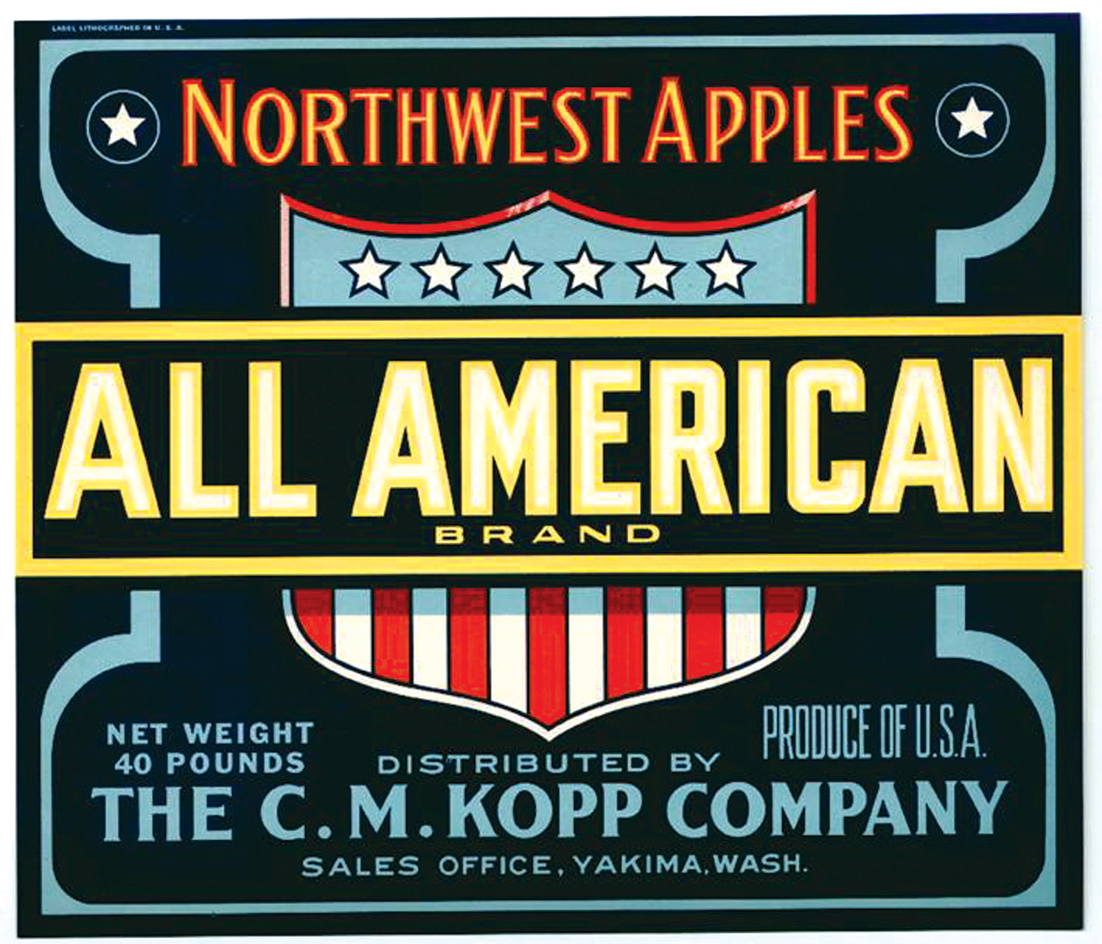 Northwest Apples All American Brand fruit crate label — historic image