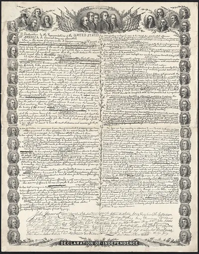 Declaration of Independence facsimile with engraved signers' portraits