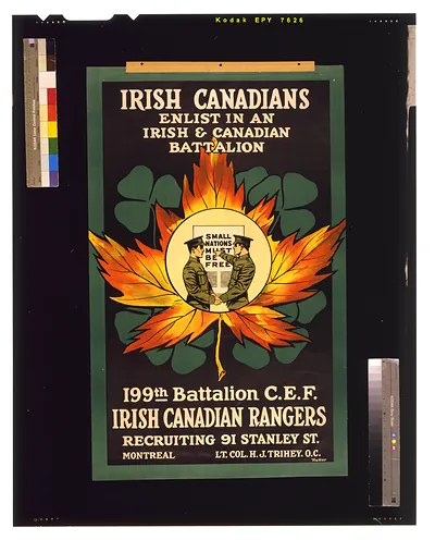 Irish Canadians. Enlist in an Irish and Canadian battalion. 199th Battalion C.E.F. Irish Canadian Rangers / Nutter.