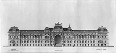 Front elevation architectural drawing of a monumental library building