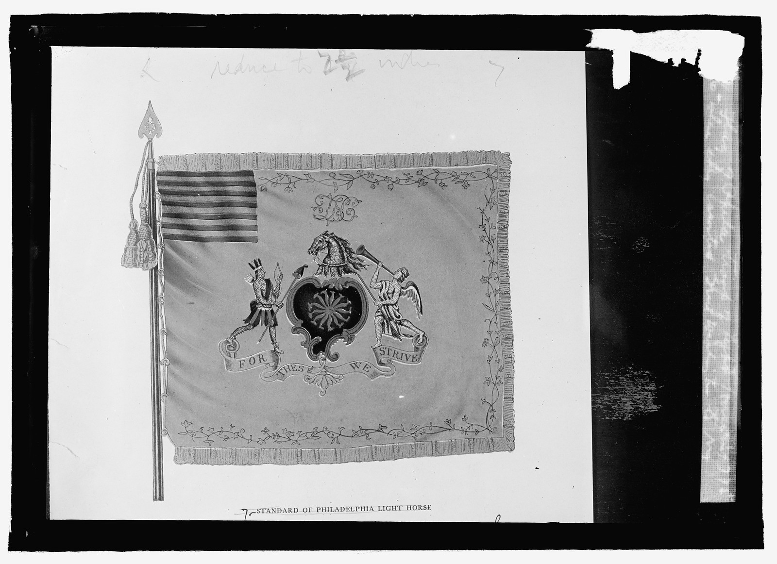 Flag of Phila. troop of Light Horse in 1775 when they escorted Gen'l Washington to N.Y., [between 1909 and 1920] — historic photograph