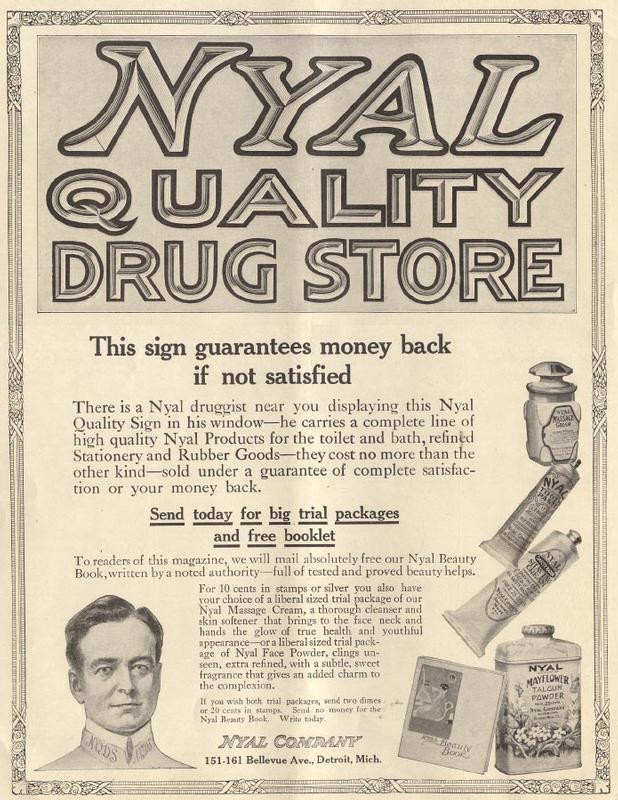Nyal Quality Drug Store magazine advertisement for toiletries and beauty products — historic image