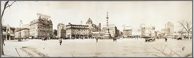 Columbus Circle panorama with Maine Monument column, New York