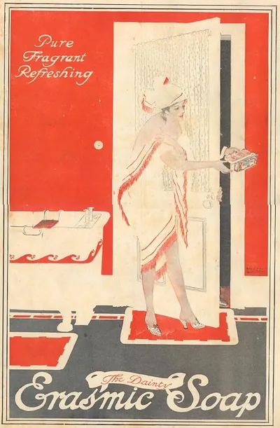 Erasmic Soap advertisement with woman in fringed wrap