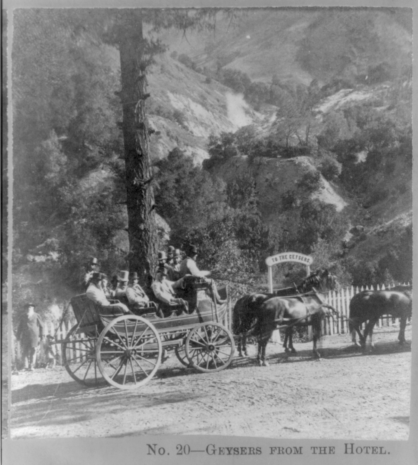 Geysers from the hotel, Geyser Springs, Sonoma Co., Cal. / Andrew Price, photographer., [ca. 1880] — historic photograph
