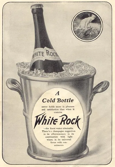 White Rock bottle in ice bucket advertisement