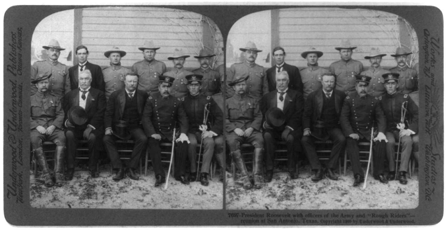 President Roosevelt with officers of the army and Rough Riders" - reunion at San Antonio Texas", c1905. — historic photograph