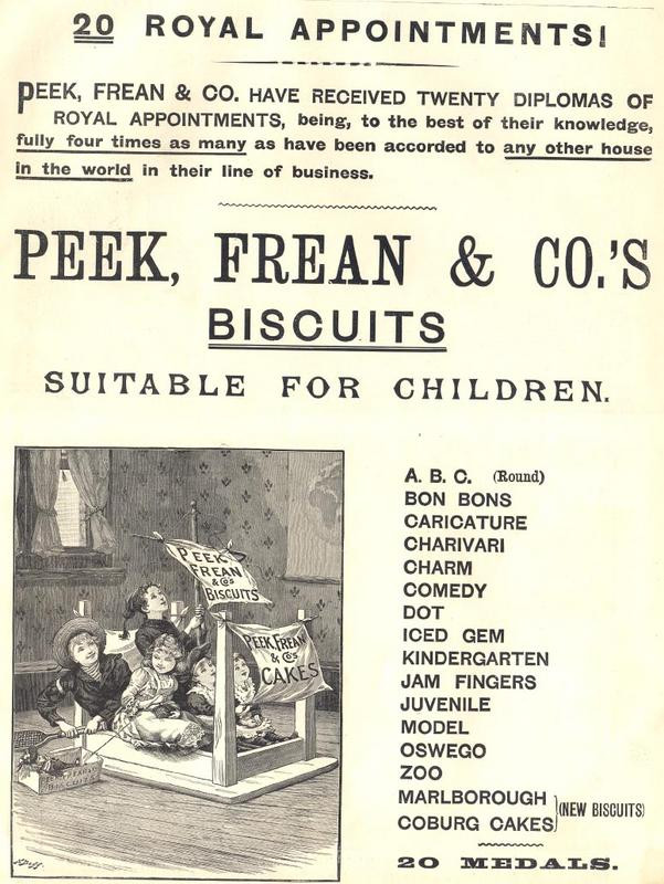 Peek, Frean & Co.'s Biscuits, Suitable for Children advertisement — historic image