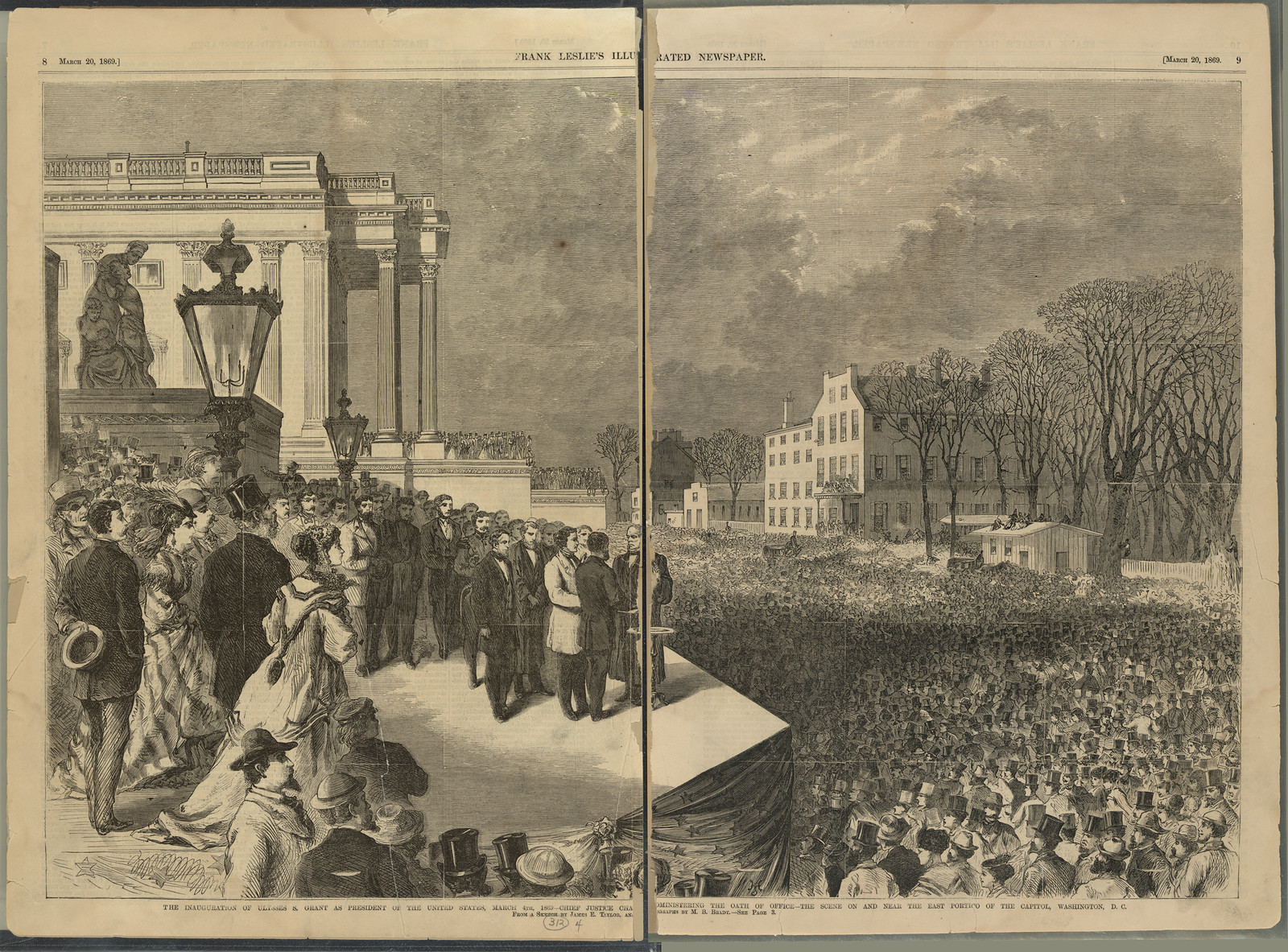 Inauguration of Ulysses S. Grant, wood engraving from Frank Leslie's — antique engraving