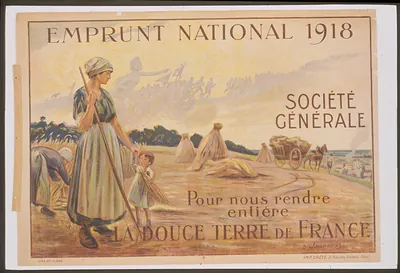 Emprunt National 1918: war loan poster with harvest scene