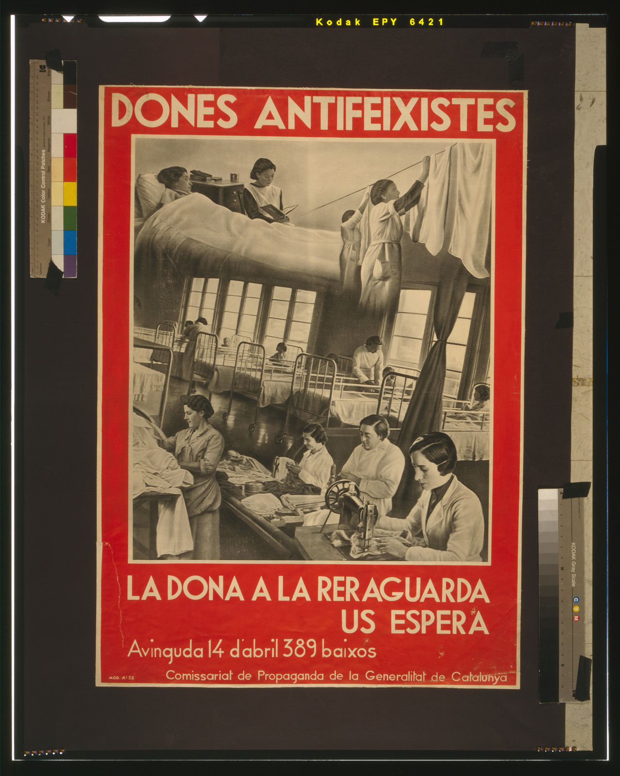 Dones antifeixistes, la dona a la reraguarda us espera, [Barcelona] : Comissariat de Propaganda de la Generalitat de Catalunya, [between 1936 and 1939] — vintage poster