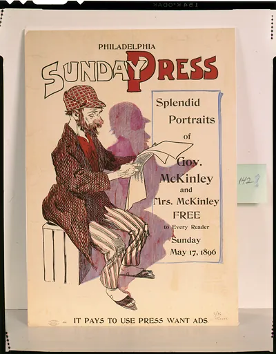 Philadelphia Sunday Press--Splendid portraits of Gov. McKinley and Mrs. McKinley free to every reader, Sunday May 17, 1896 / Brill.