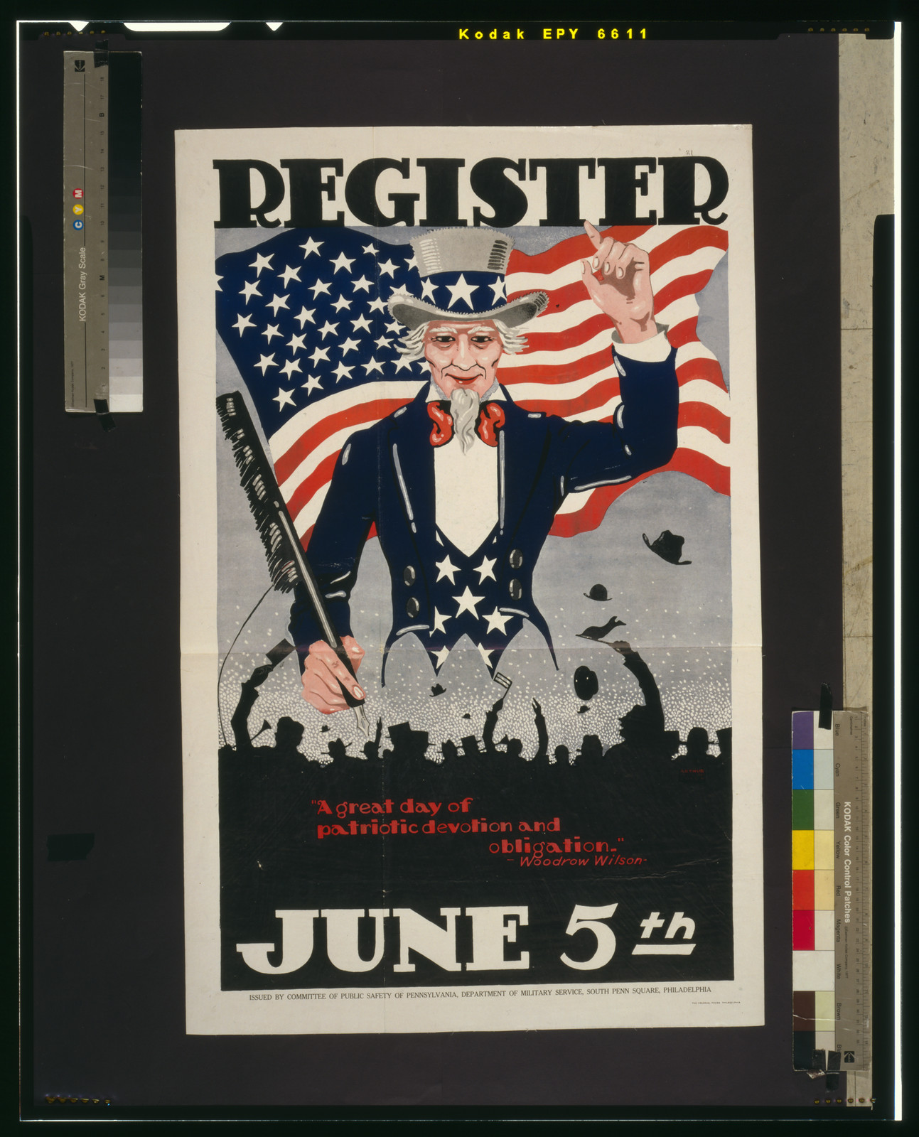 Register June 5th / Arthur William Colen ; The Colonial Press, Philadelphia., Philadelphia : Committee of Public Safety of Pennsylvania, Department of Military Service, [1917] — vintage poster