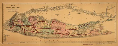 Map of Long Island and the Long Island Railroad and its leased lines