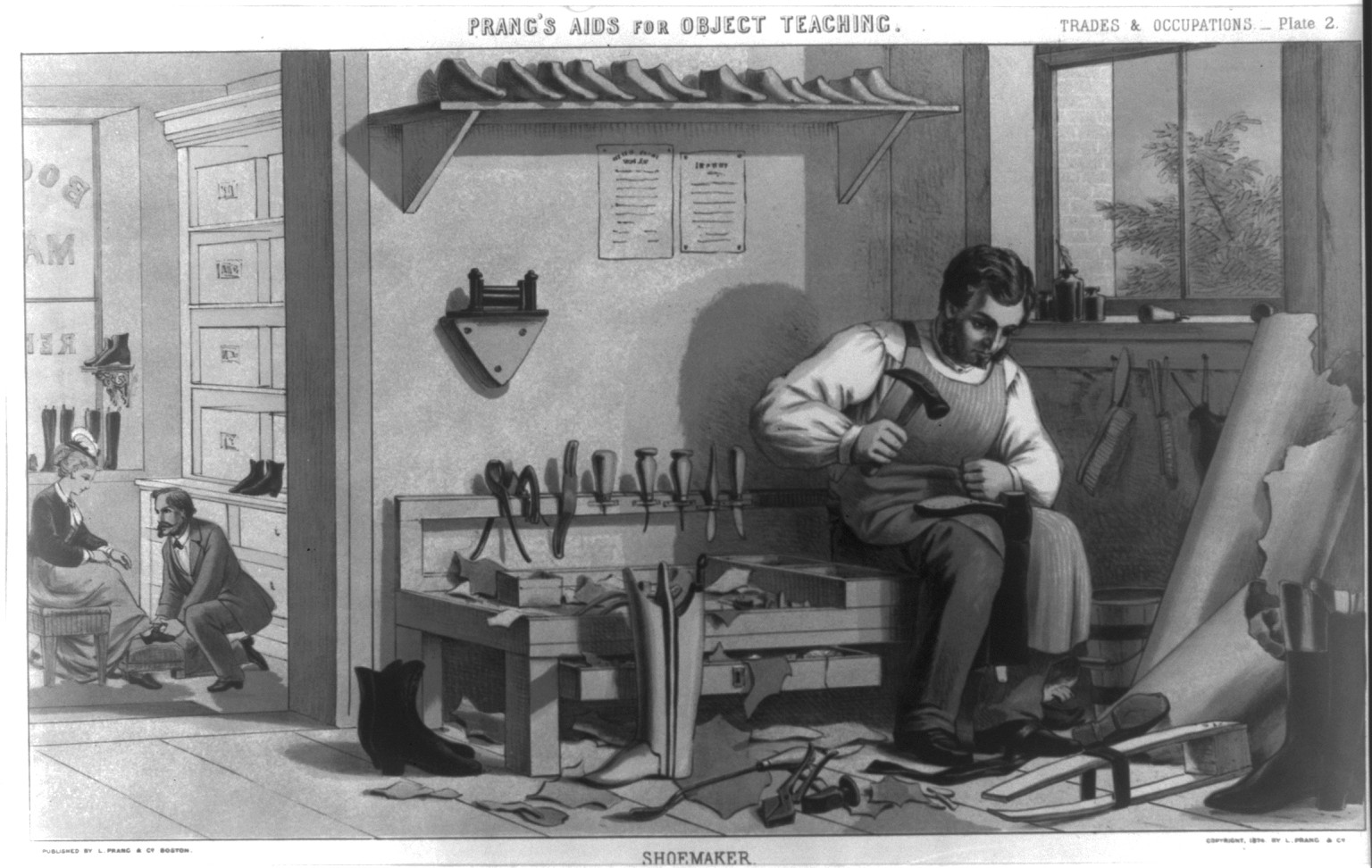 Prang's aids for object teaching. Shoemaker, c1874. — historic print