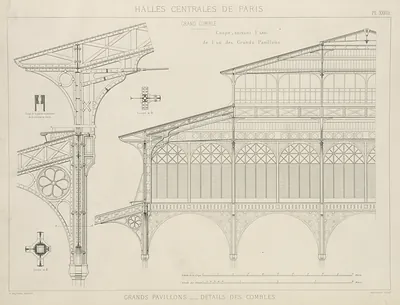Halles Centrales de Paris, Grands Pavillons, details des combles
