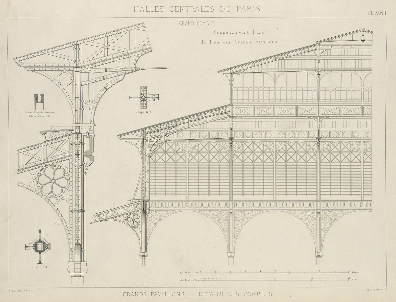 Halles Centrales de Paris, Grands Pavillons, details des combles — historic image