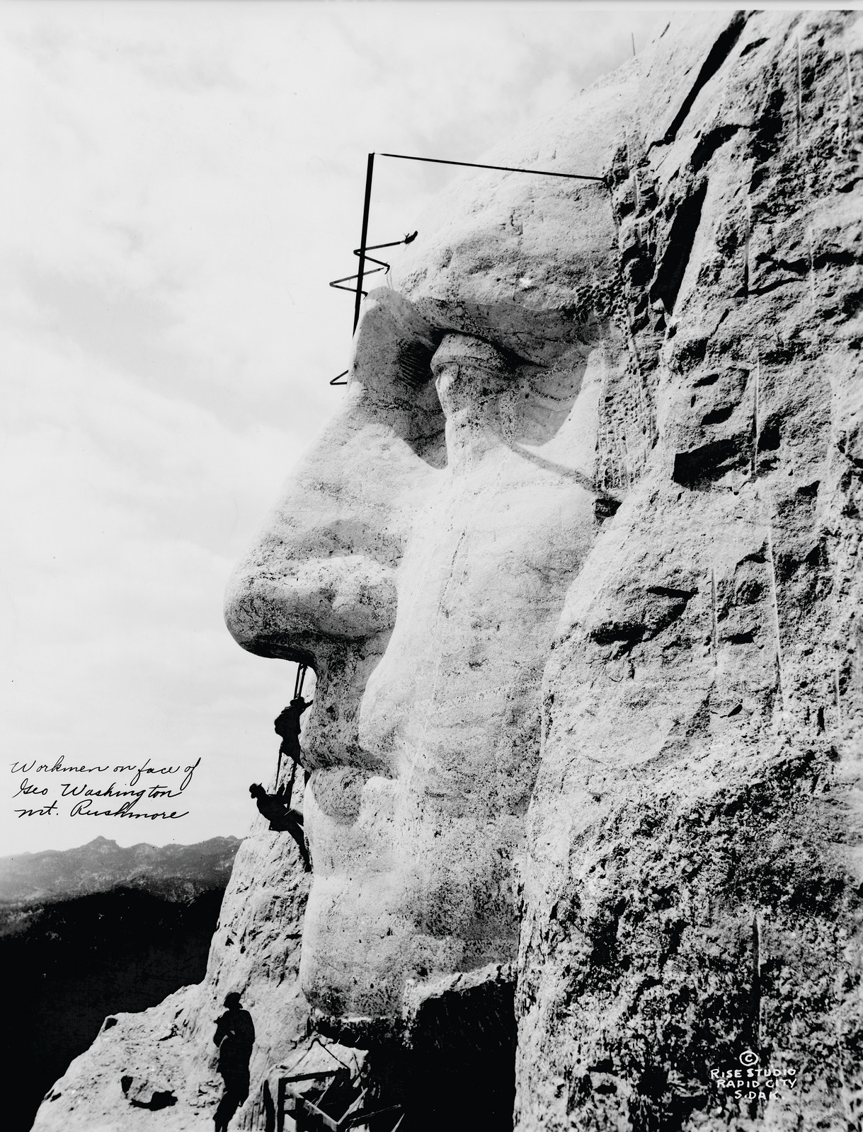 Workmen On Face Of George Washington, Mt. Rushmore, c. 1932 — historic photograph