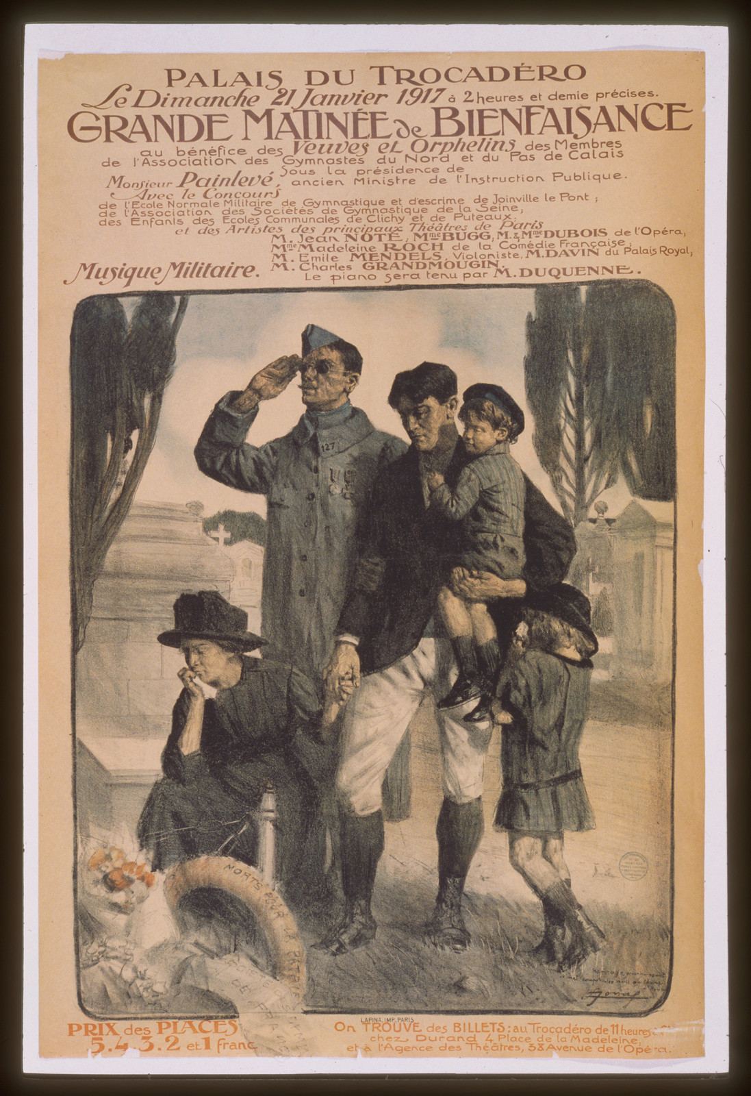 Palais du Trocadeacutero. Grande matineacutee de bienfaisance au beacuteneacutefices des veuves et des orphelins . . ., 1917 — vintage poster
