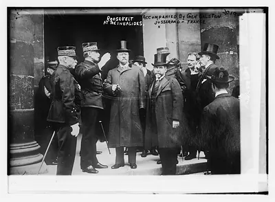 Roosevelt at the Invalides accompanied by Gen. Dalstein in France