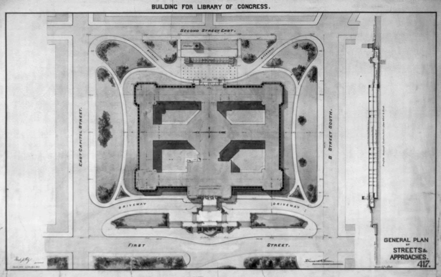 [Library of Congress, Washington, D.C. Streets and approaches], and Engineering (ADE) Drawings" (http://www.loc.gov/rr/print/res/103_ade.html)." — historic drawing