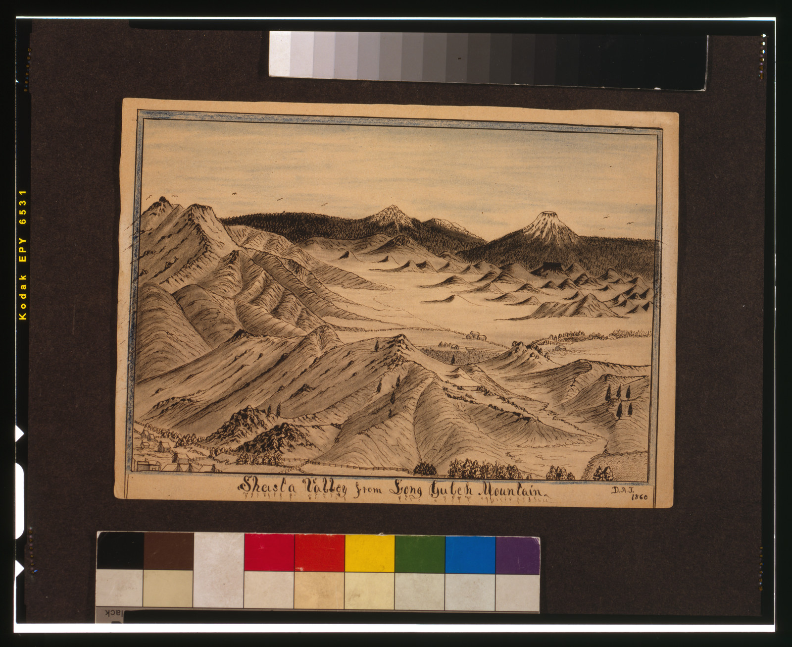 Shasta Valley from Long Gulch Mountain, 1860 — historic drawing