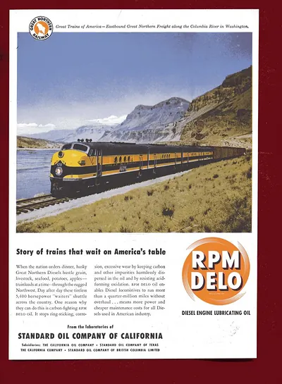 Great Northern Railway freight train, Standard Oil RPM Delo advertisement