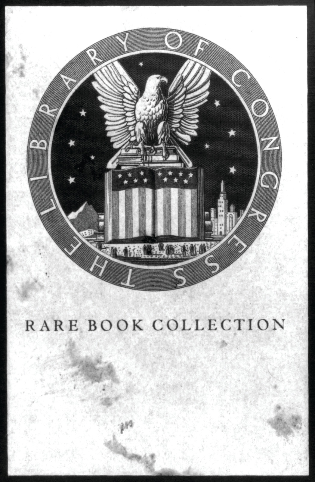 Library of Congress Bookplate Showing Eagle Atop Open Book Showing U.S. Flag — historic image