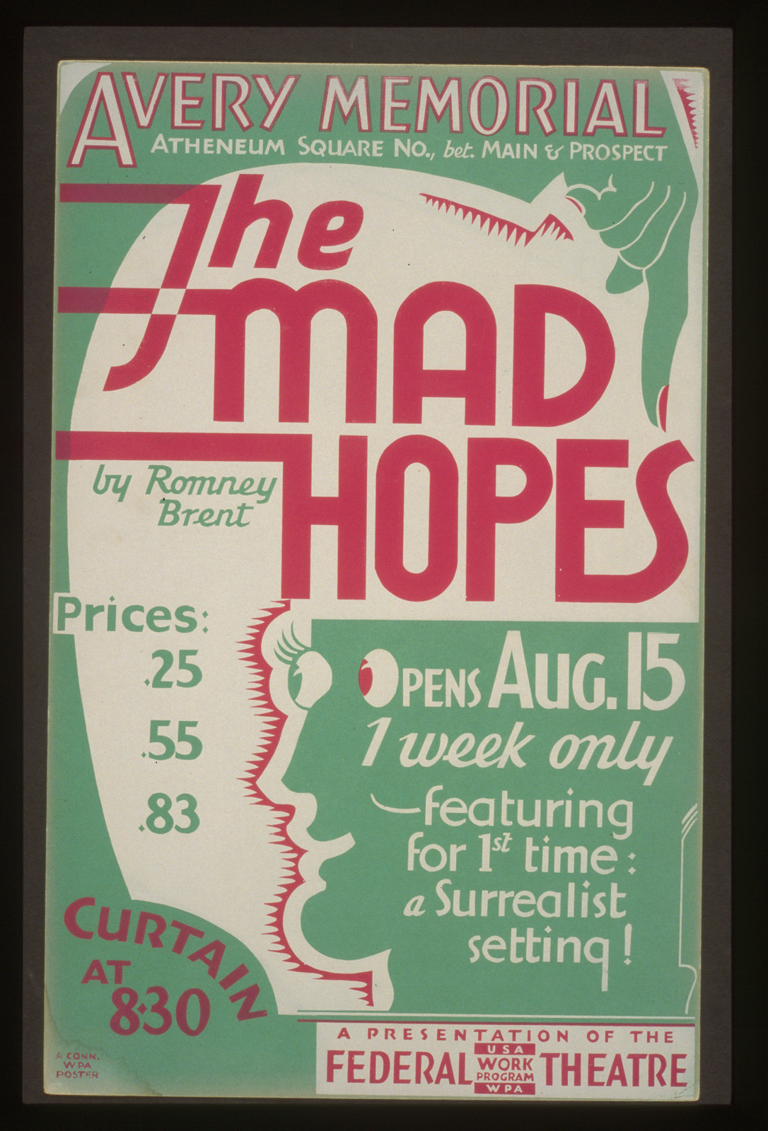 The mad hopes by Romney Brent featuring for 1st time (S) a Surrealist setting!, 1938 — vintage poster