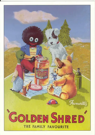 Golden Shred advertisement: The Family Favourite, with toy characters at a picnic
