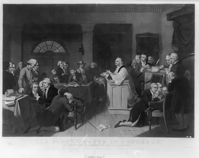 The first prayer in Congress / painted by T.H. Matteson ; engraved on steel by H.S. Sadd.