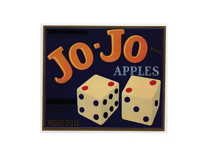 Jo-Jo Brand Apples crate label with dice