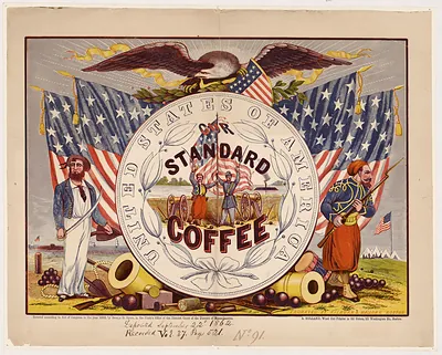 Our Standard Coffee advertising print with eagle and flags