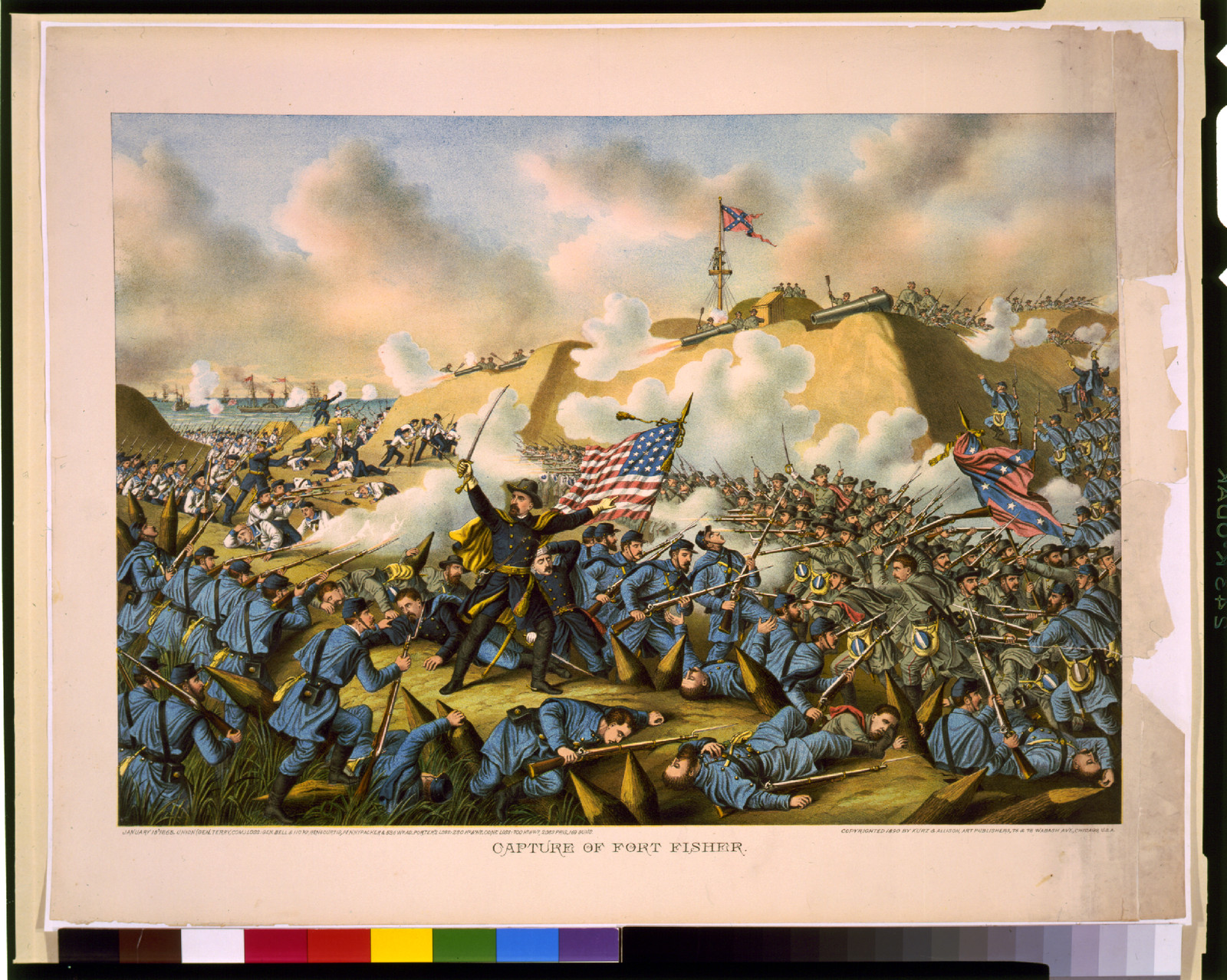 Capture of Fort Fisher, Chicago : Kurz & Allison, Art Publishers, 1890. — antique lithograph