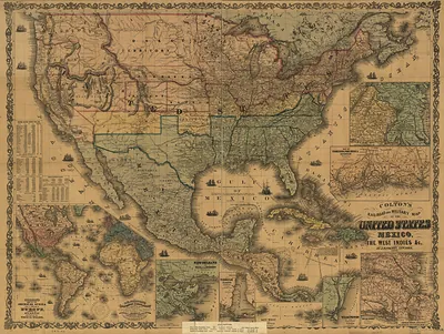 Colton's rail-road and military map of the United States, Mexico, the West Indies,