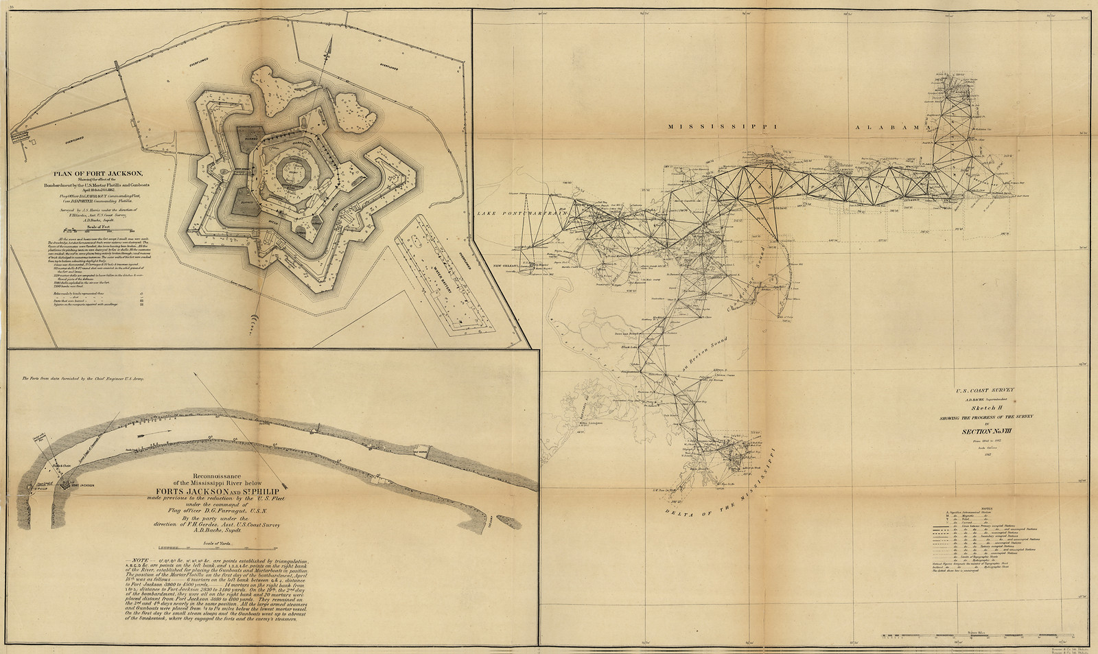 Mobile Bay Fort, Alabama — antique map