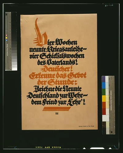 Vier Wochen neunte Kriegsanleihe - vier Schicksalswochen des Vaterlands! ... Deutschland zur Wahr -- dem Feind zur Lehr! / Bernhard.