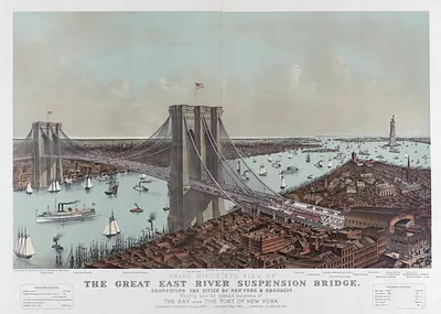 Grand Birds-Eye View of the Great East River Suspension Bridge